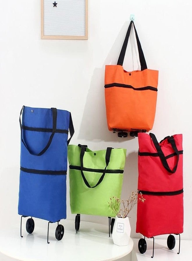 Vensi SHOP ZONE Fabric Metal Shopping Trolley Carry Bag for Vegetables and Grocery Lightweight Folding Shopping Trolley Travel Luggage Bag with Wheels (Multi) - Image 2